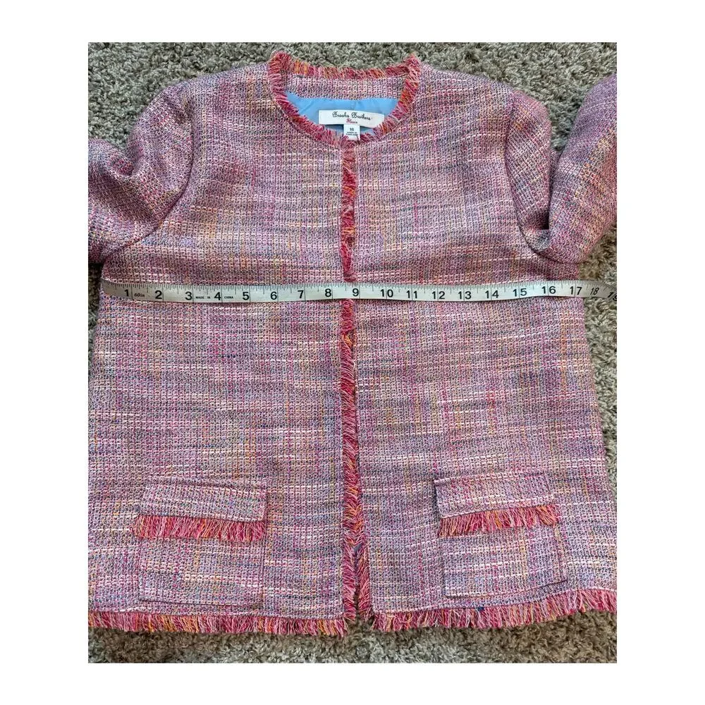 Brooks Brothers Kids Pink Multi Tweed Fringe Blazer & Shorts Suit Set Size 16